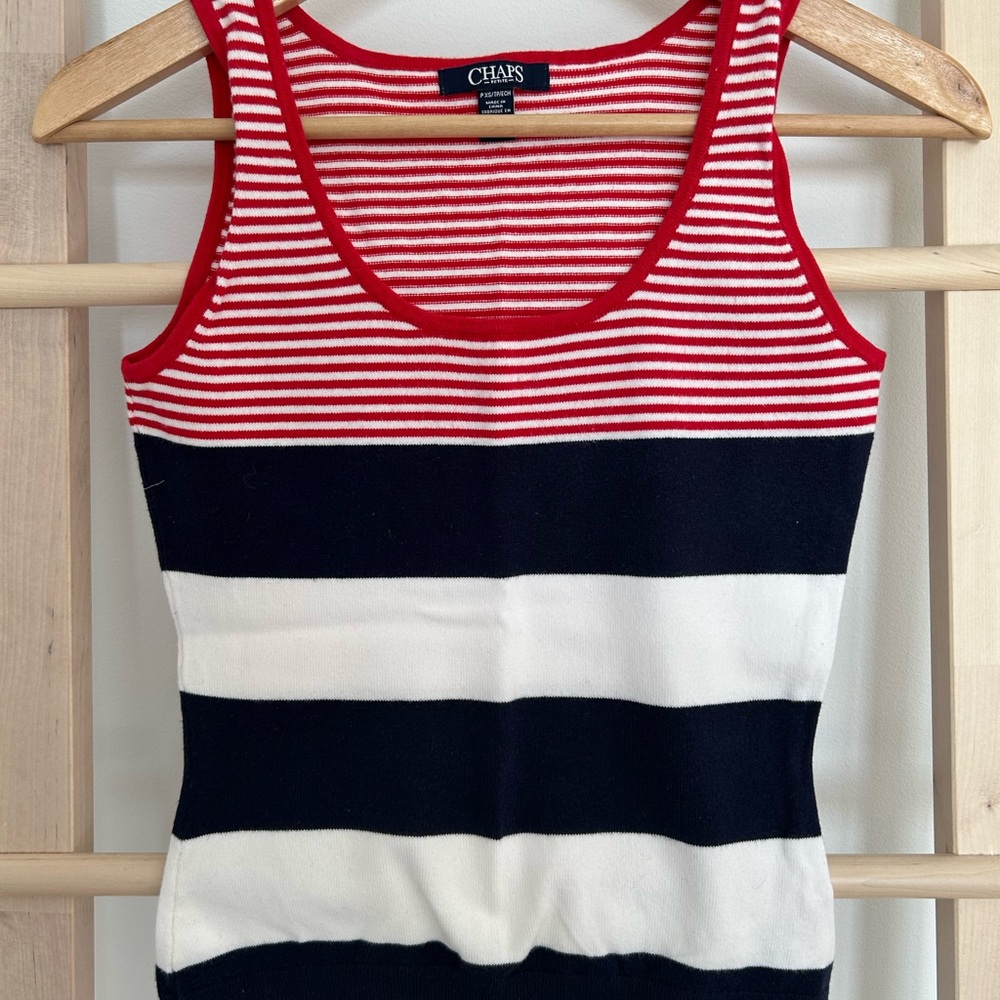 CHAPS Red and Navy Striped Women's Tank Top